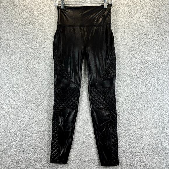Spanx Faux Leather Leggings Medium Quilted Moto Liquid Look High Rise Shaping - Picture 2 of 13